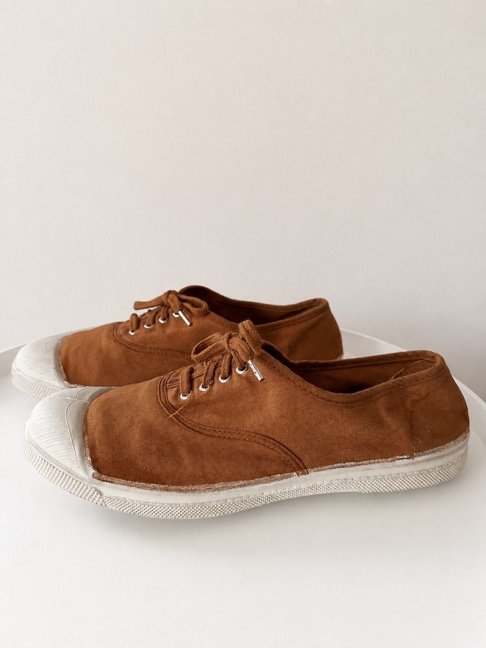 Bensimon Rust Brown Canvas Lace-Up Sneakers Size 38